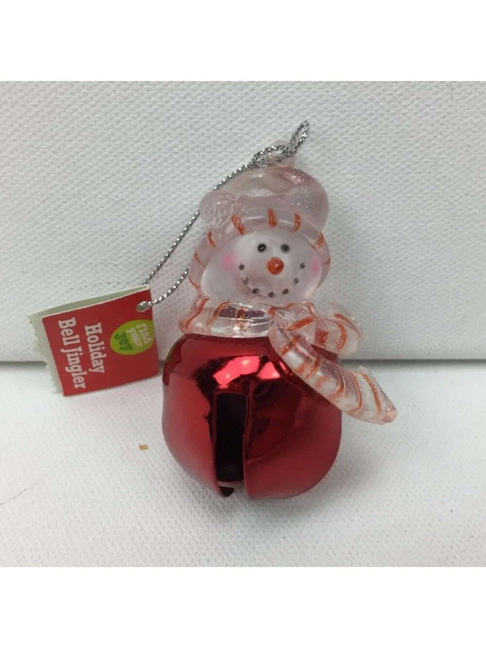 Holiday Bell Jingler Snowman Christmas Ornament Red Jingle Striped Scarf Hat